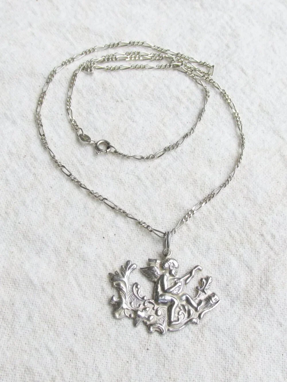 Vintage Sterling Silver ANGEL Playing Lute on Cloud Pendant 20